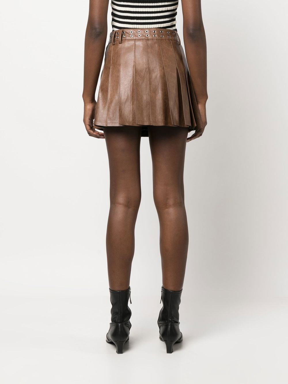pleat-detailing faux-leather skirt - 4
