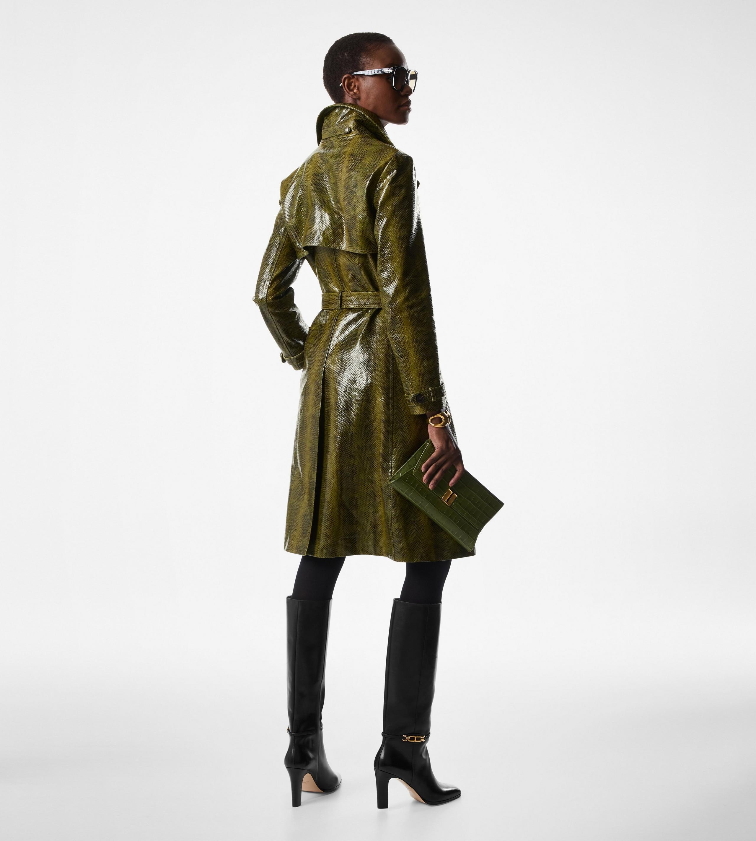 AYERS PRINTED LEATHER TRENCH COAT - 4