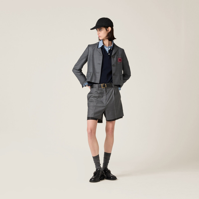 Miu Miu Single-breasted grisaille jacket with logo outlook