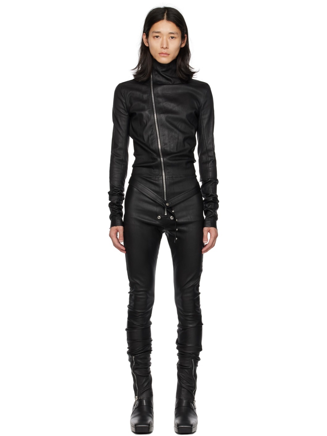 Rick Owens Black Gary Leather Jumpsuit | ssense | REVERSIBLE