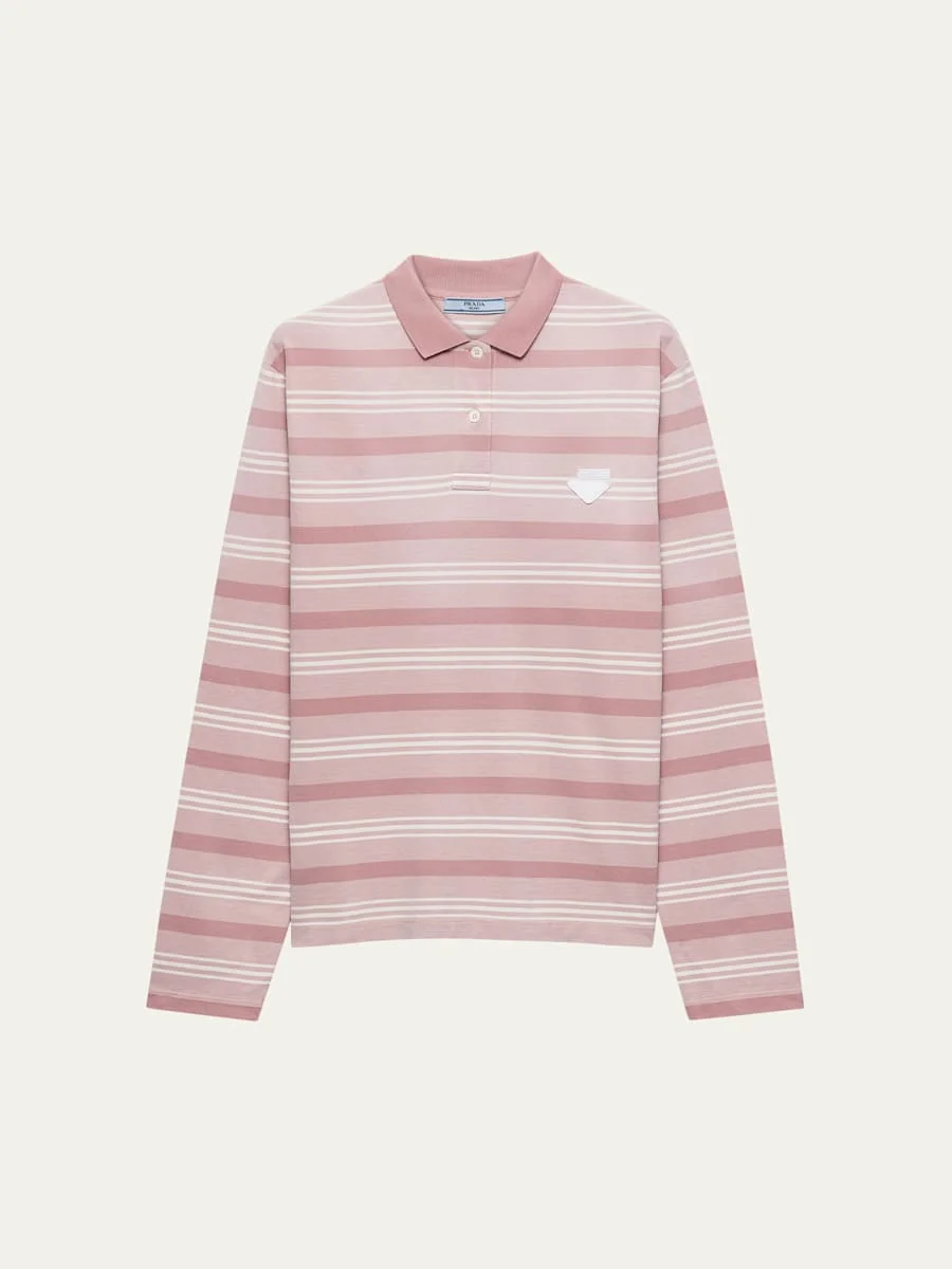 Striped Pique Long-Sleeve Polo Shirt - 1