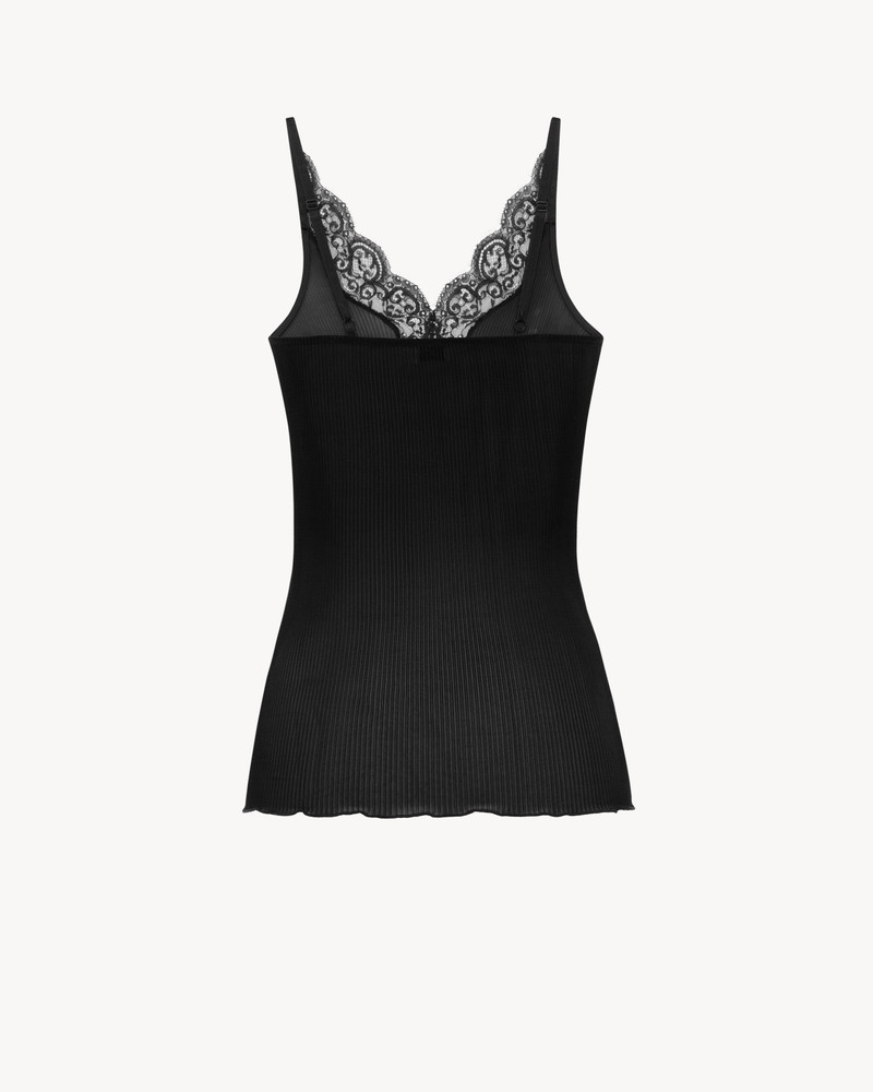 SAINT LAURENT laced tank top in ribbed silk jersey outlook