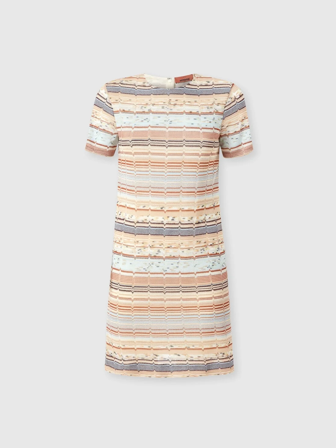 Short-sleeved mini-dress with Greek zig zag lamé - 1