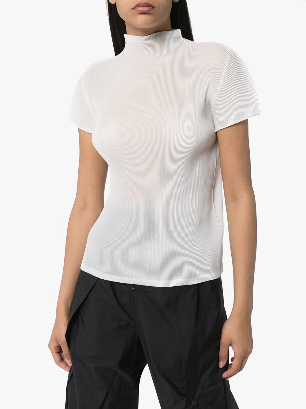 high neck short sleeve plissé top - 3