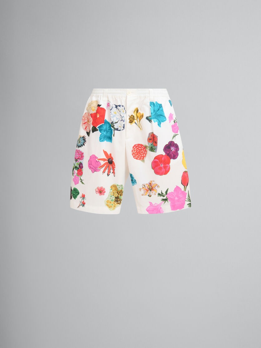 WHITE BERMUDA SHORTS WITH FLOWER PRINTS - 1