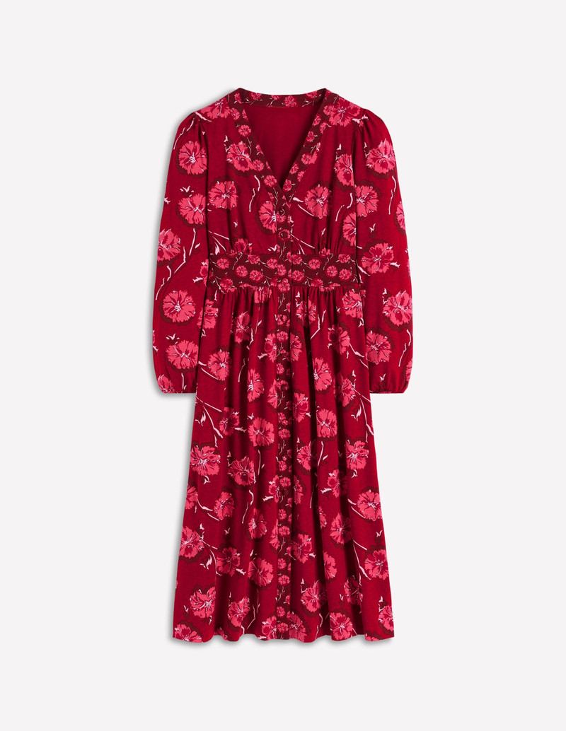 Natalia Long Sleeve Tea Dress-Red, Delicate Carnation 1