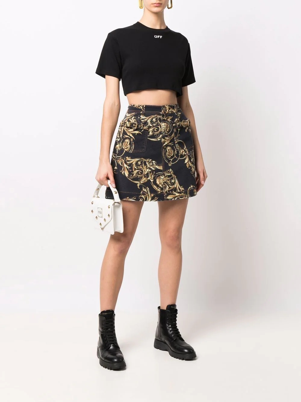 Baroque print denim skirt - 2