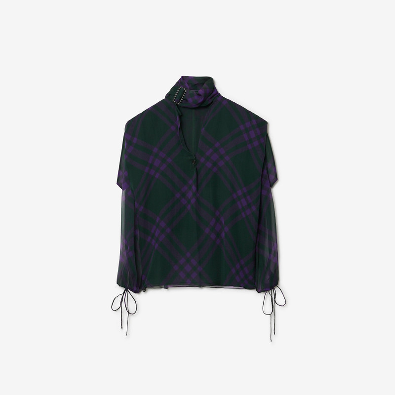 Check Silk Chiffon Blouse - 1