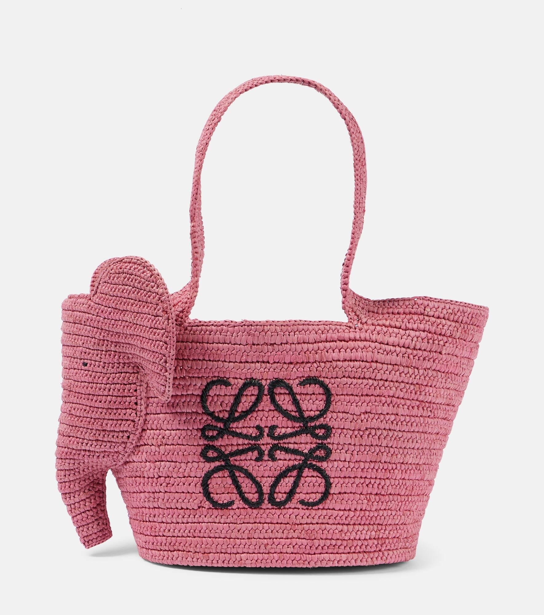 Elephant Small raffia tote bag - 1