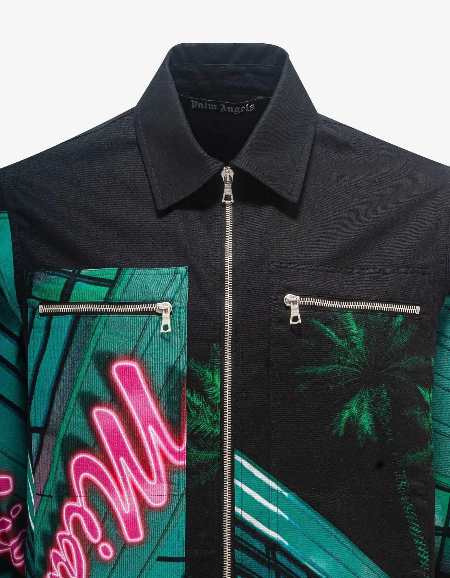 Palm Angels Black Miami Print Workwear Shirt - 4