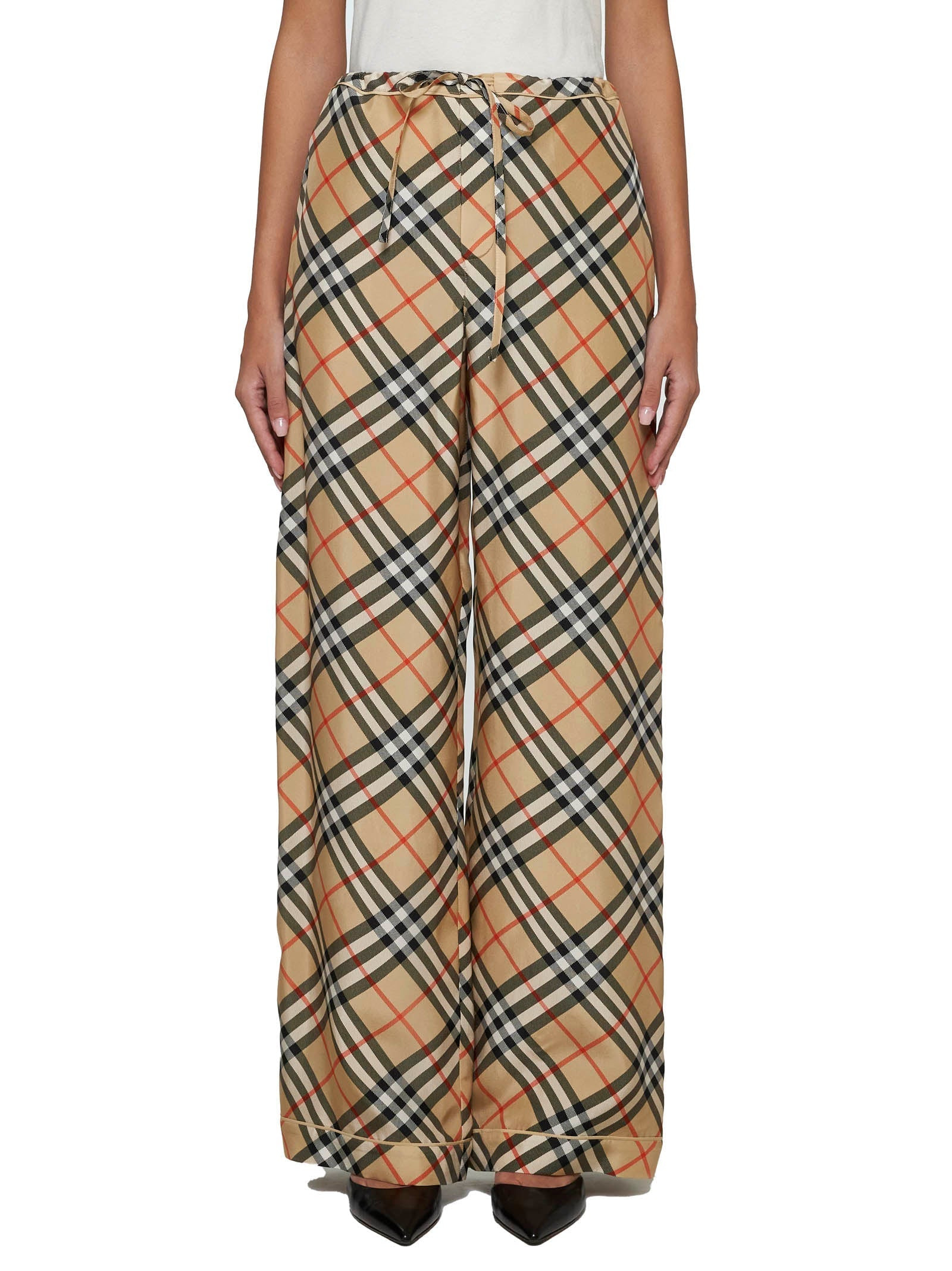 Burberry Women Check Print Silk Trousers - 3