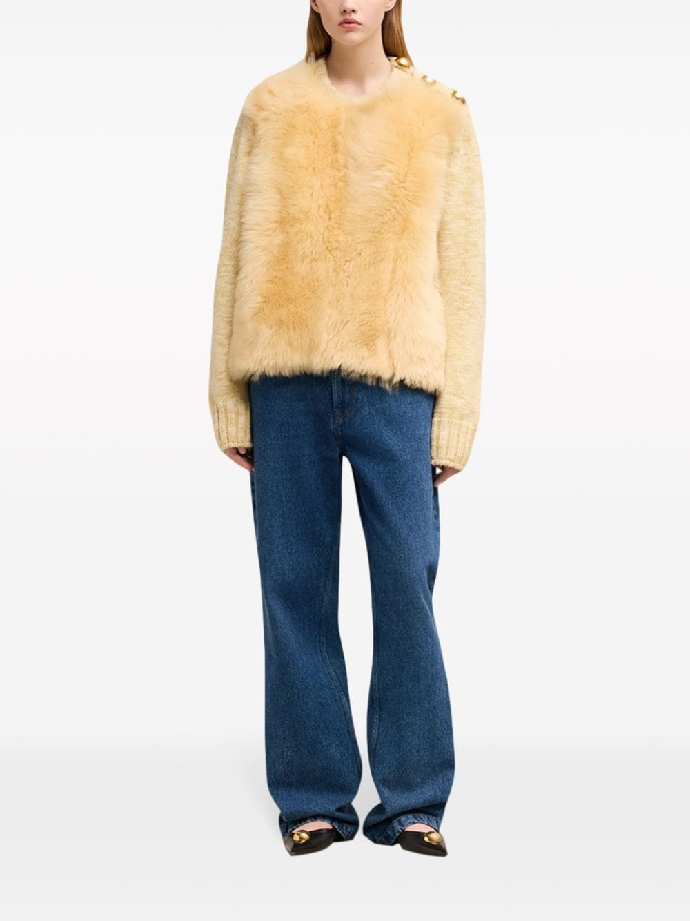 shearling crew neck sweater - 2