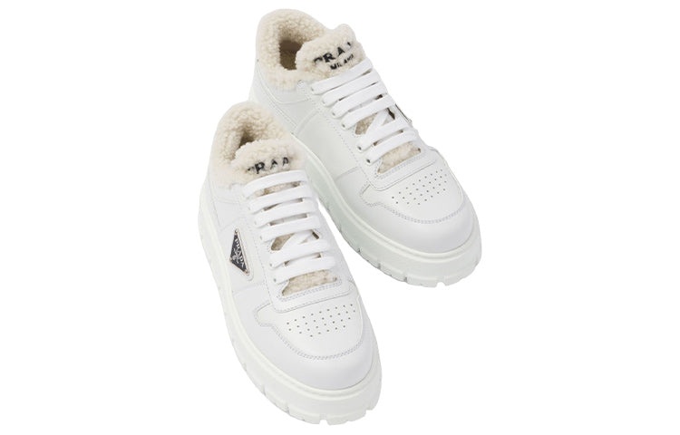 (WMNS) PRADA Leather and Shearling Sneakers 'White' 1E947M_3LEN_F0009_F_ZF45 - 2