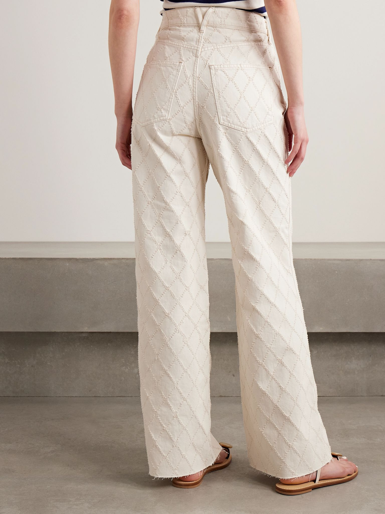 Taylor frayed fil coupé high-rise wide-leg jeans Ecru - 3