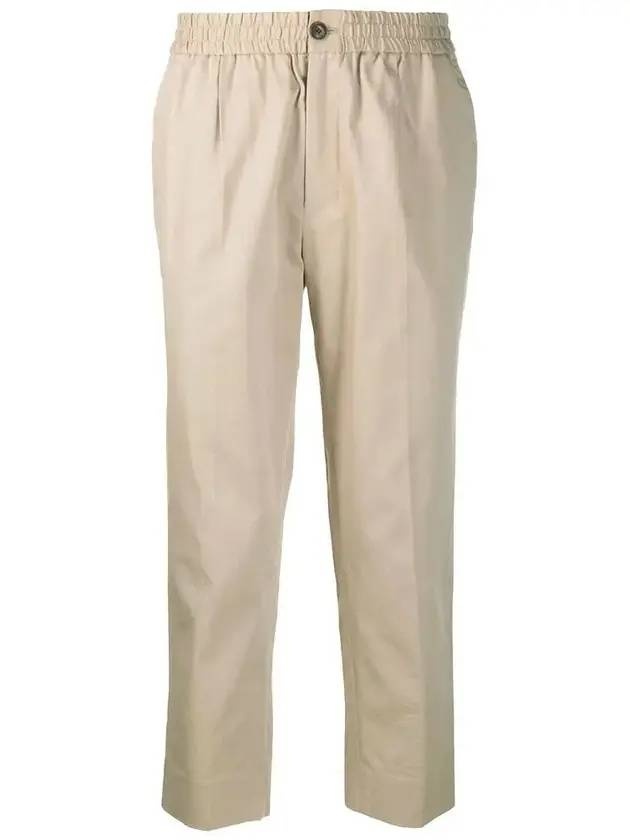 Men's Banded Cotton Crop Straight Pants Beige - 1