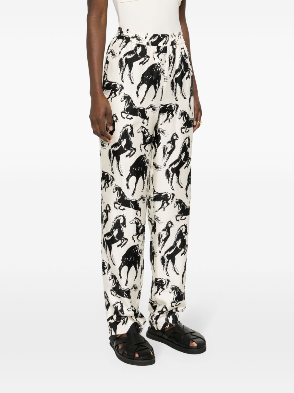 horse-print silk tapered trousers - 3