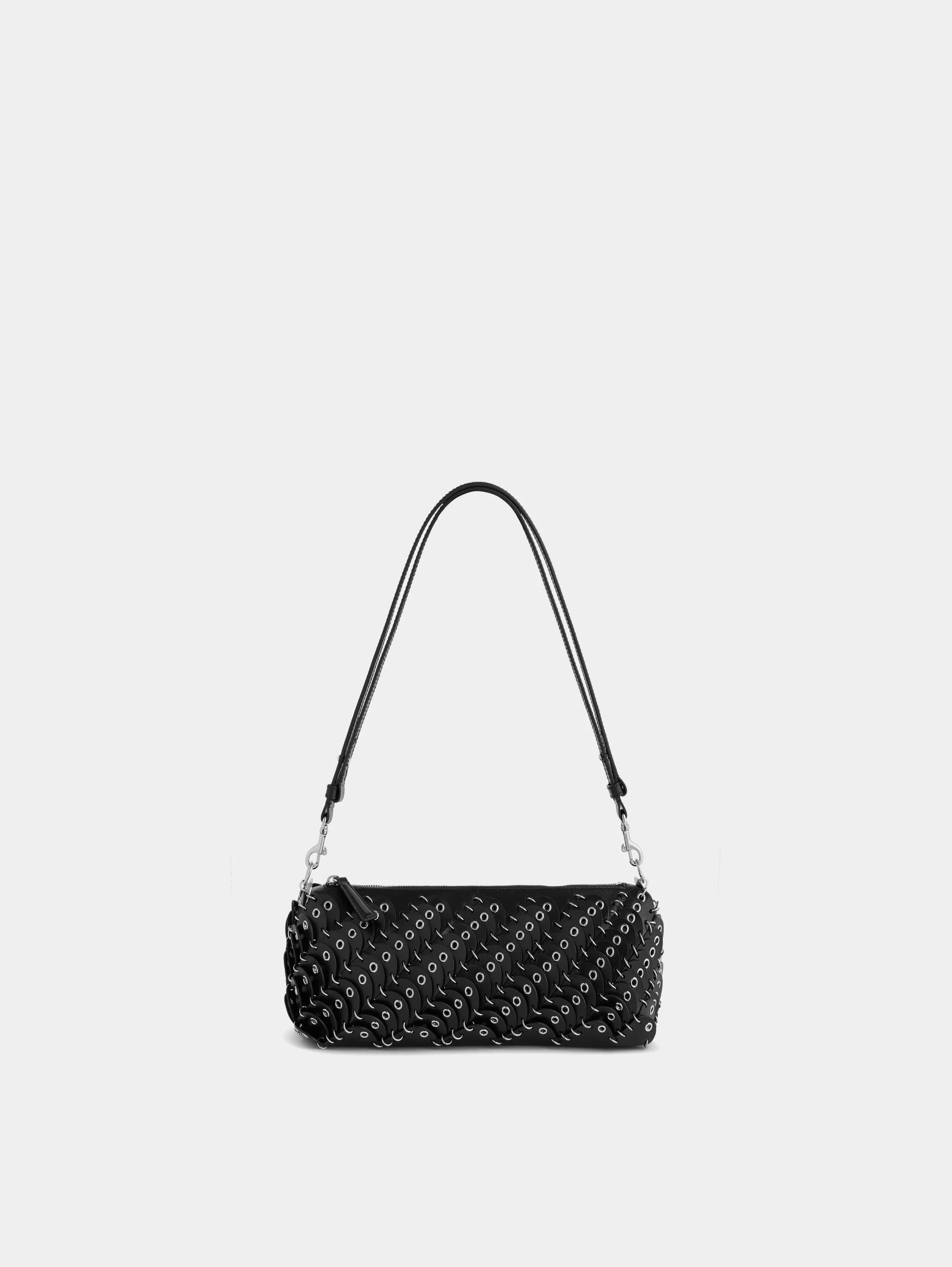 SMALL BAGUETTE BAG IN BLACK LEATHER WITH SILVER EYELETS - 1