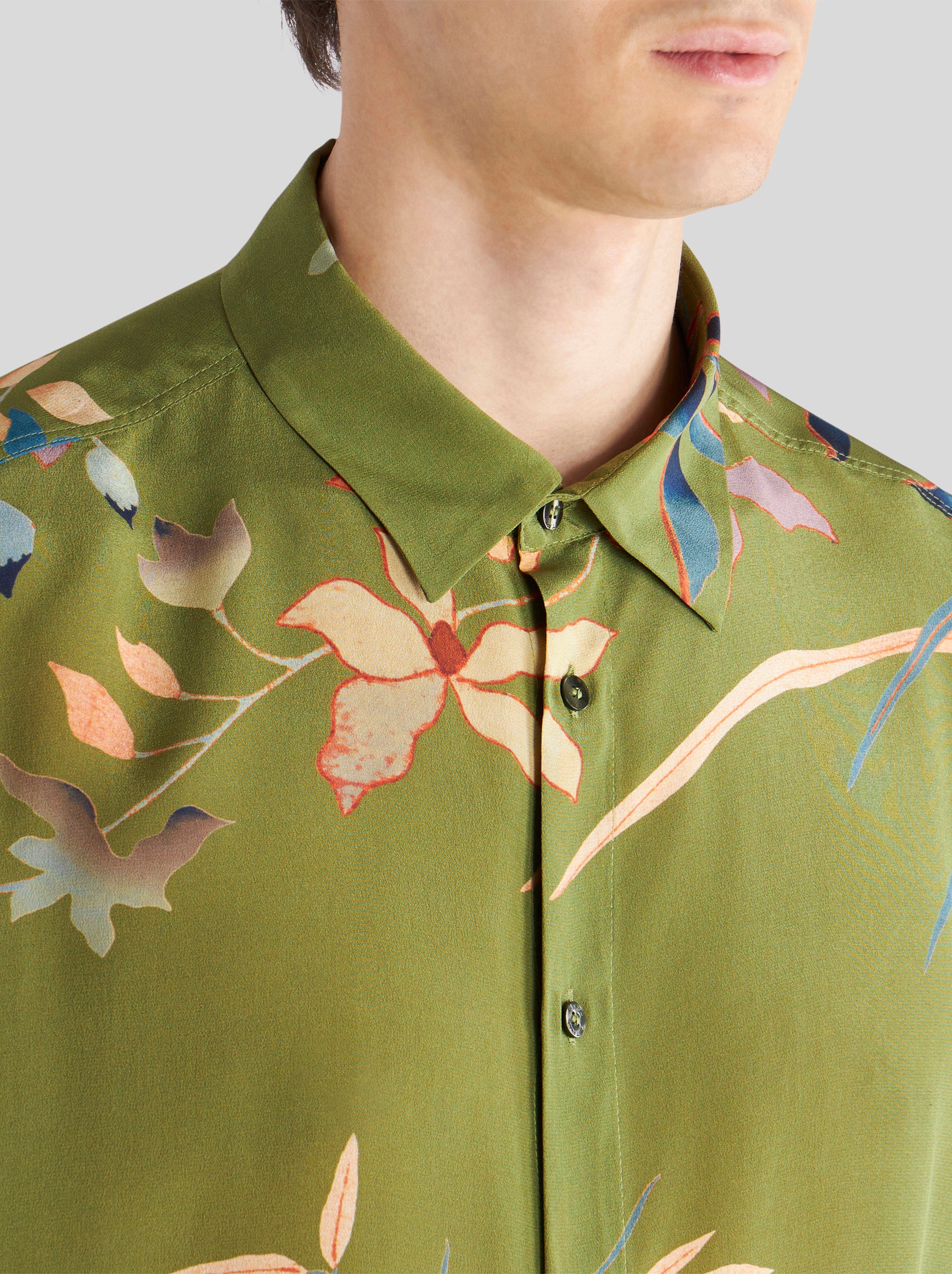 SHORT-SLEEVED LEAFY SILK SHIRT - 4