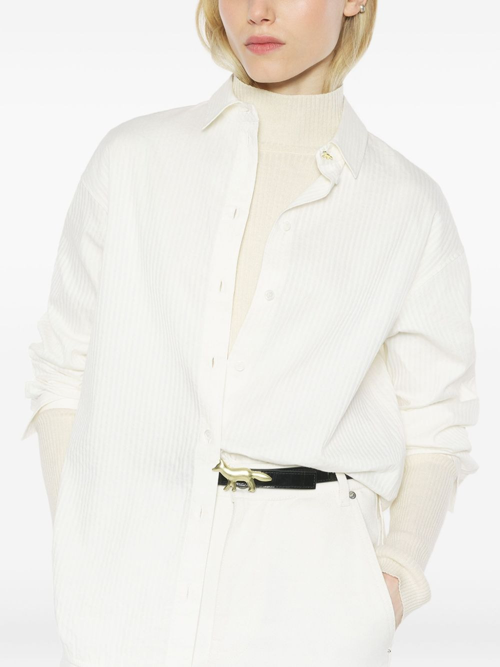 tonal-striped cotton shirt - 4