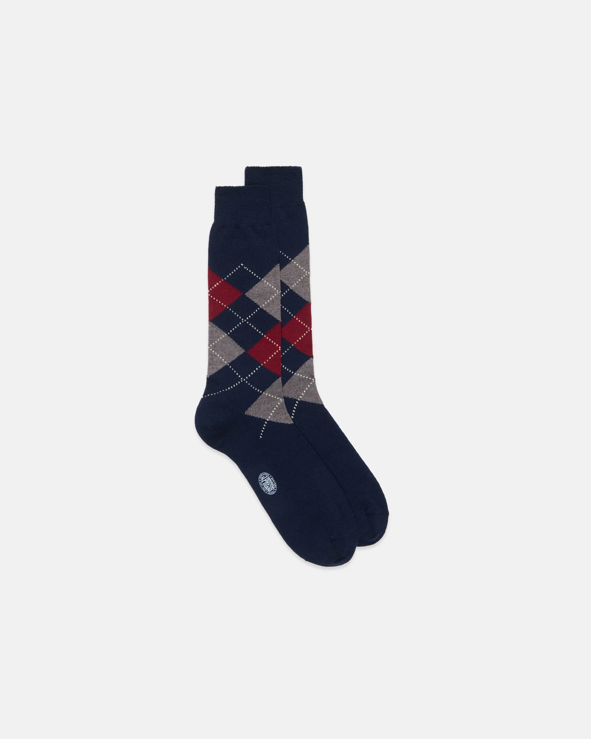 MADE-IN-ITALY NAVY & BURGUNDY ARGYLE MID-CALF WOOL SOCKS - 1