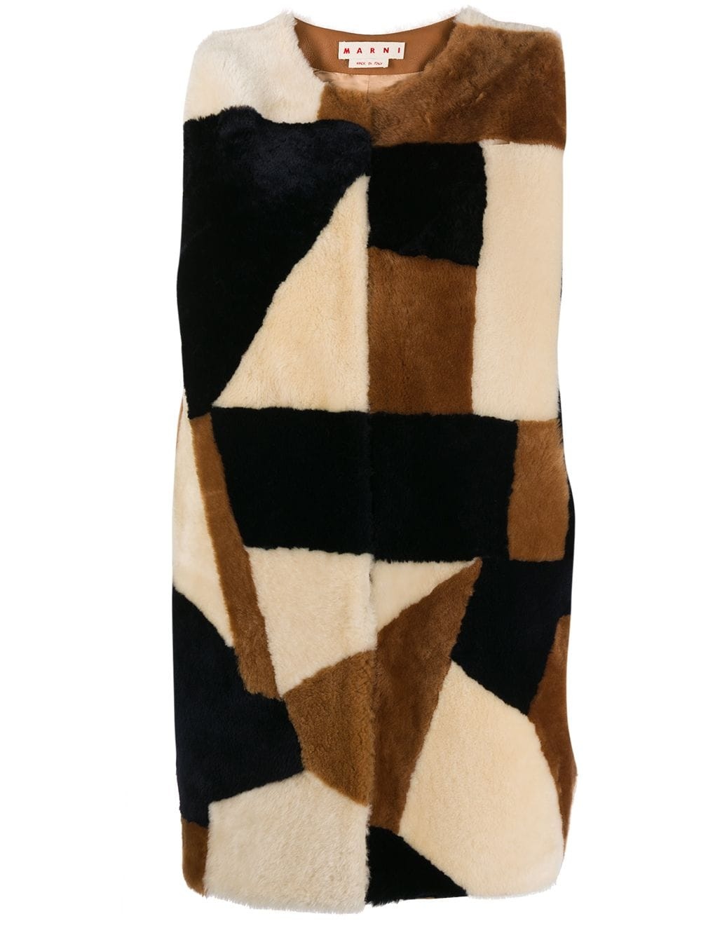 patchwork print shearling gilet - 1