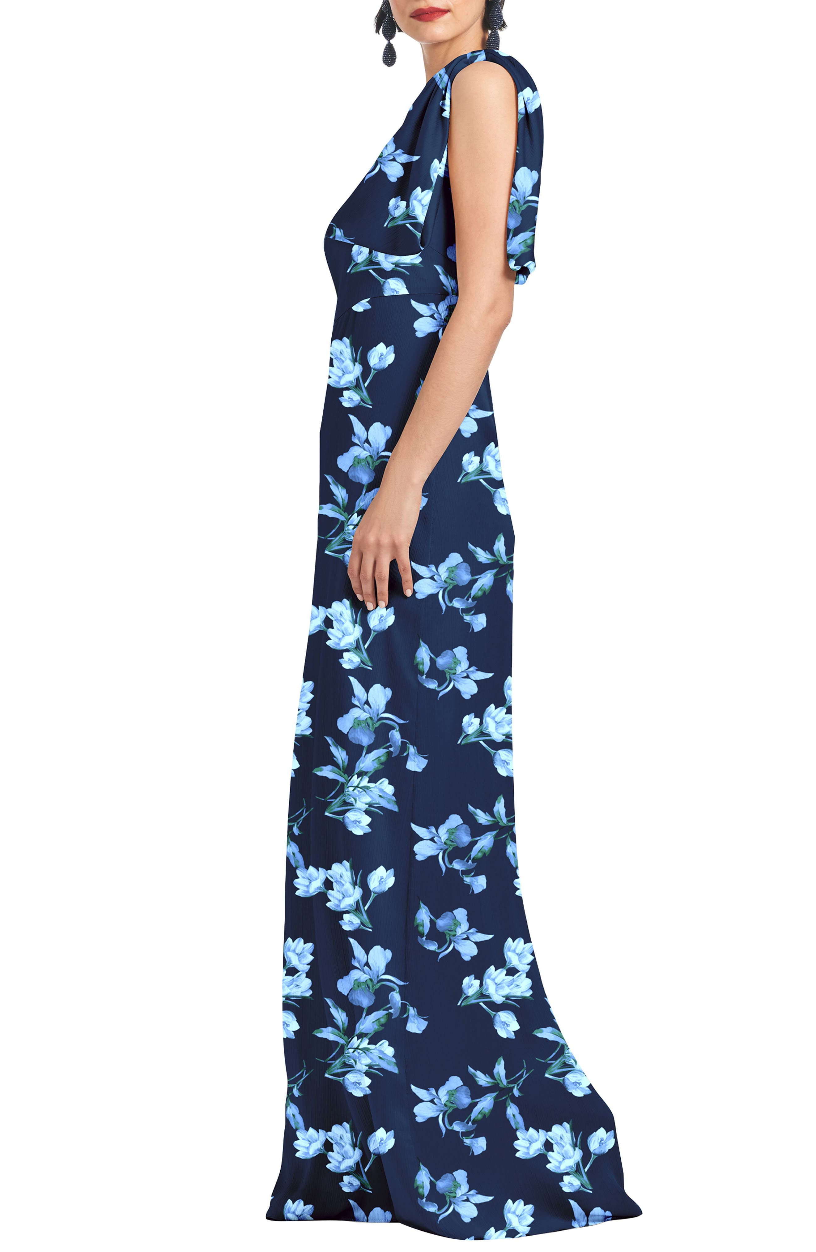Sachin & Babi Chelsea Floral Print One-Shoulder Georgette Gown in Night Sky Venetian Petal at Nordst - 3