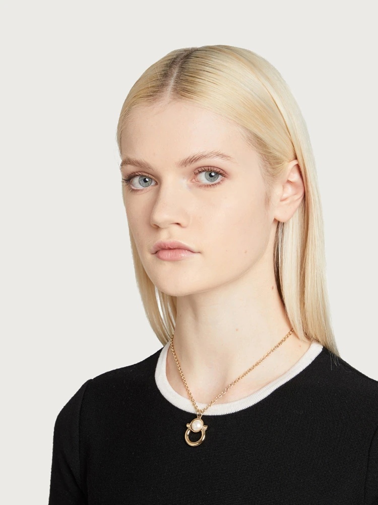 NECKLACE WITH GANCINI AND PEARL PENDANT - 2