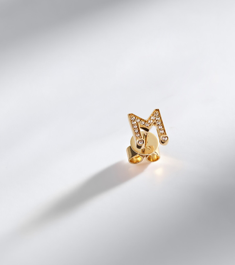 Initial Petite M 18kt gold single earring with diamonds 5