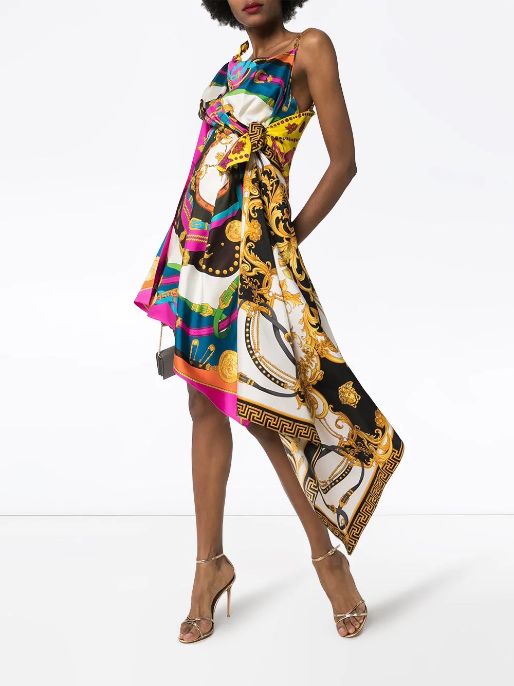 mixed print draped asymmetric dress - 2