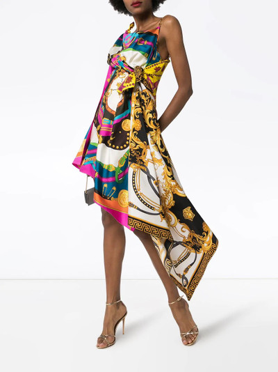 VERSACE mixed print draped asymmetric dress outlook