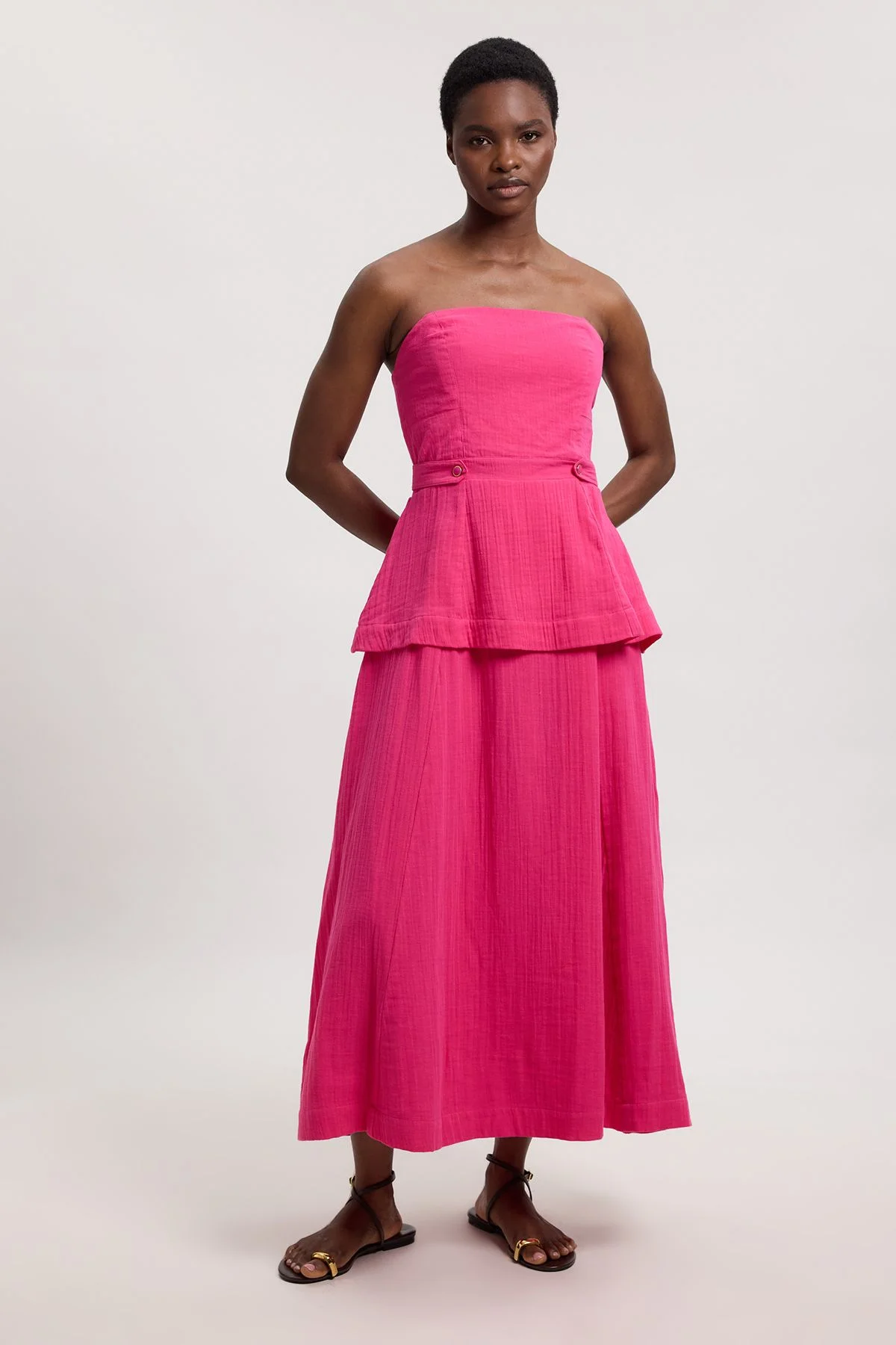Double Cloth Bandeau Peplum Midi Dress - 1