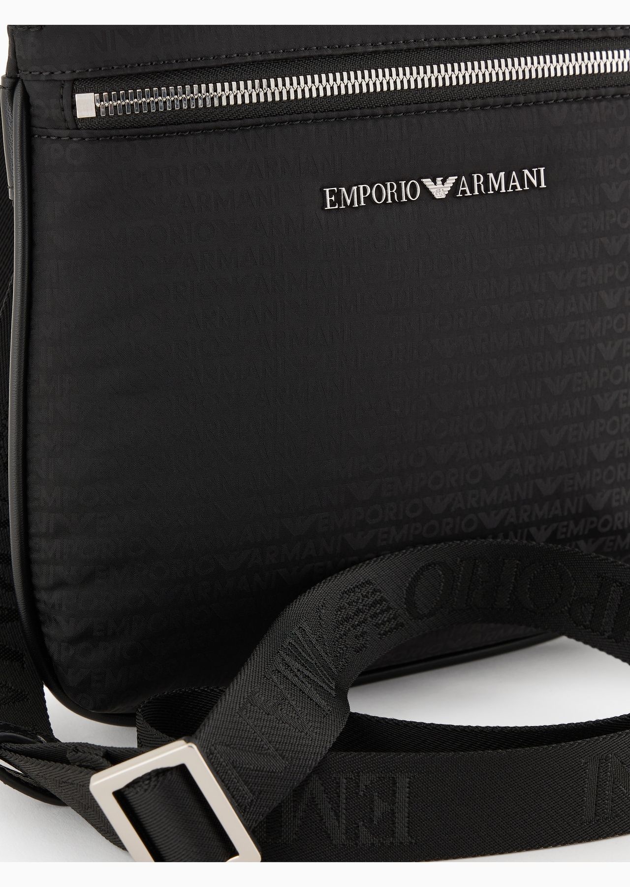 Flat shoulder bag in nylon with all-over jacquard logo lettering - 5