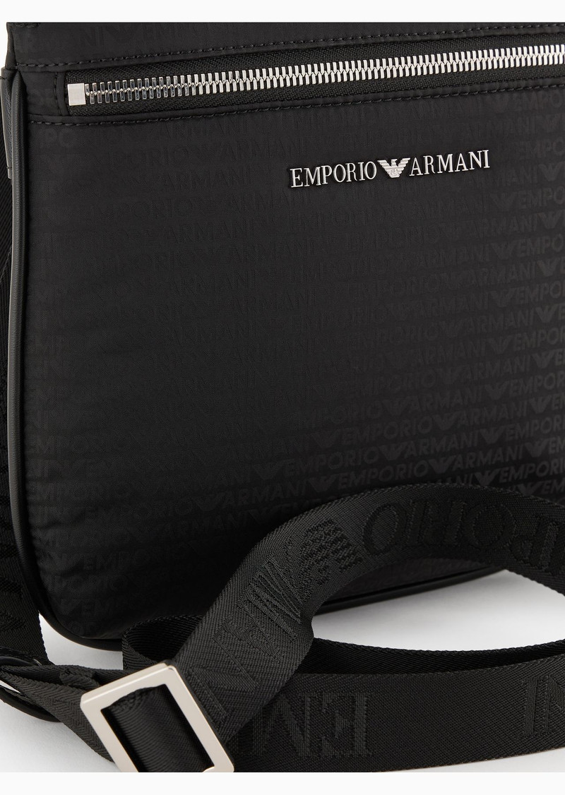 Flat shoulder bag in nylon with all-over jacquard logo lettering 5