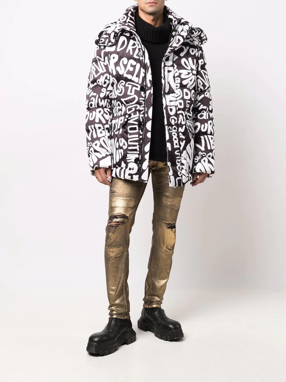 letter-print puffer coat - 2