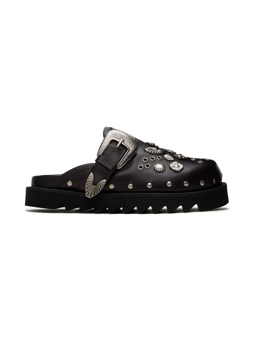 Black Eyelet Metal Sabot Loafers - 1