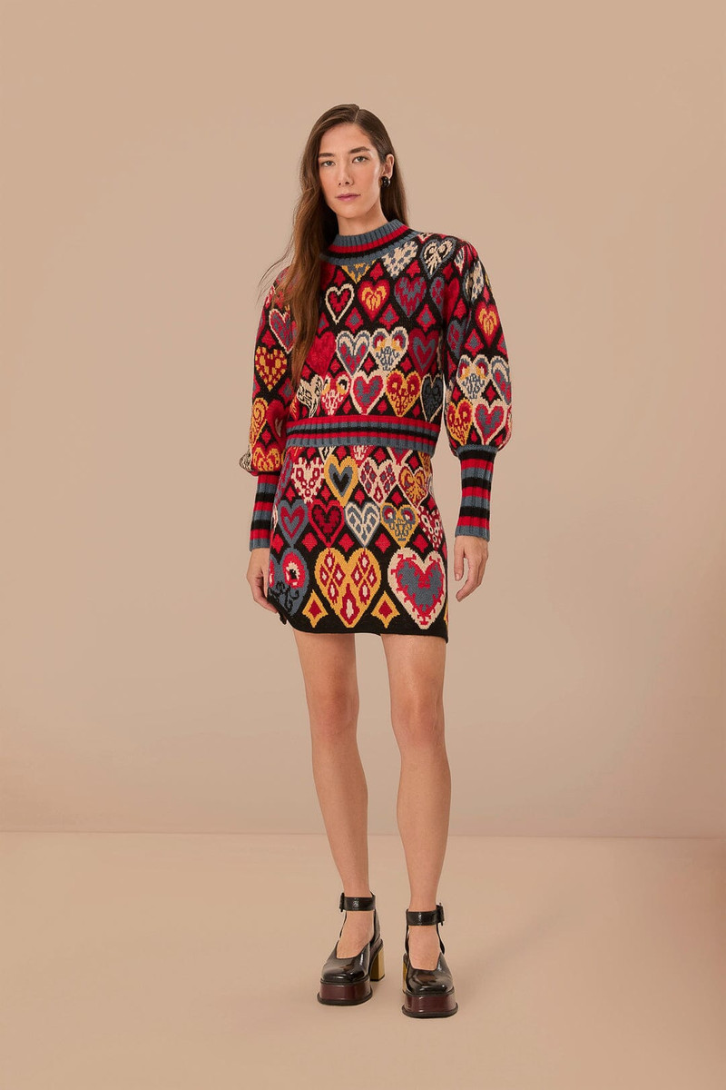 FARM RIO Black Hearts Ikat Knit Sweater outlook