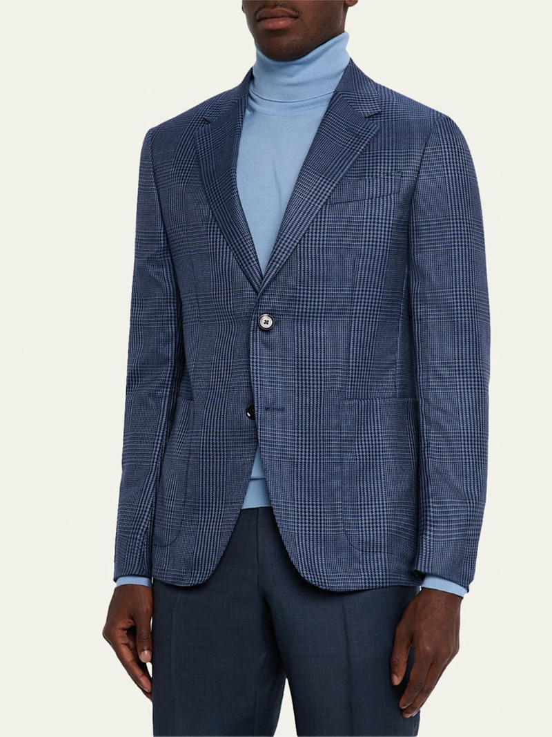 ZEGNA Men's Cashmere and Silk Prince Of Wales Sport Coat outlook