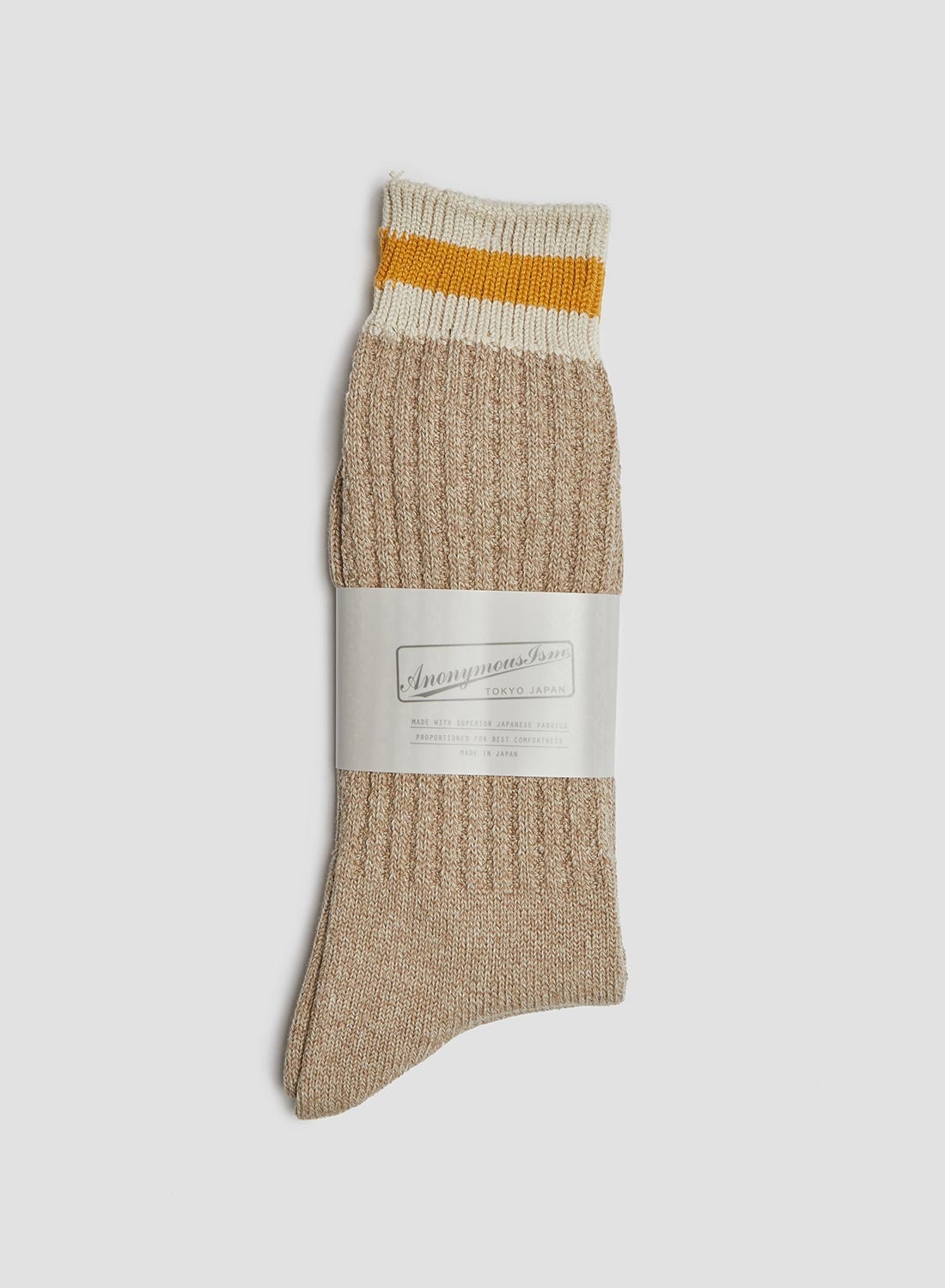 Anonymous Ism Tuck Cuff Stripes Crew Sock in Beige - 1