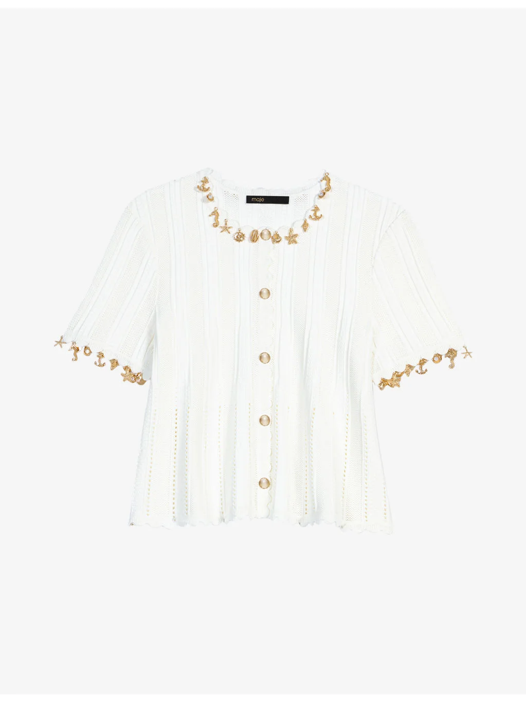 Charm-Embellished Knitted Cotton-Blend Cardigan - 1