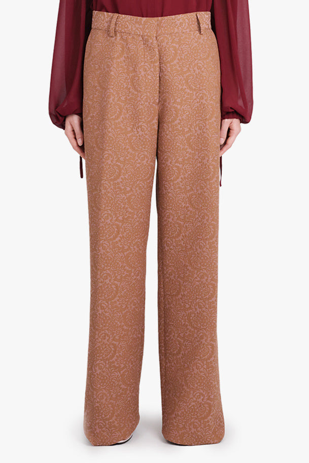 PAXY TAPESTRY FLORAL JACQUARD STRAIGHT PANT | PEACH/BROWN - 3