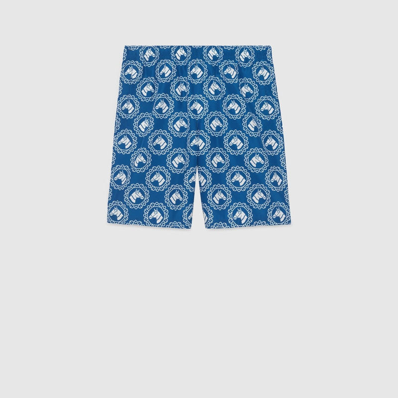 Nylon equestrian print swim shorts 1