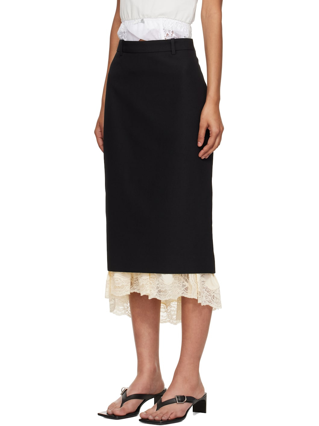 Black Lingerie Tailored Midi Skirt - 4