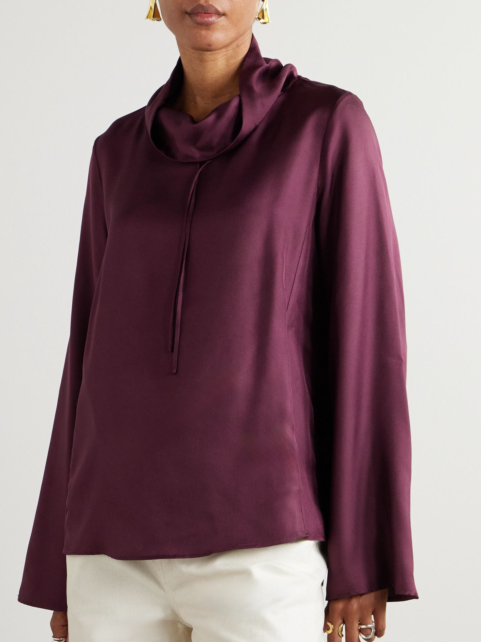 Cyna silk-twill turtleneck blouse Plum - 3