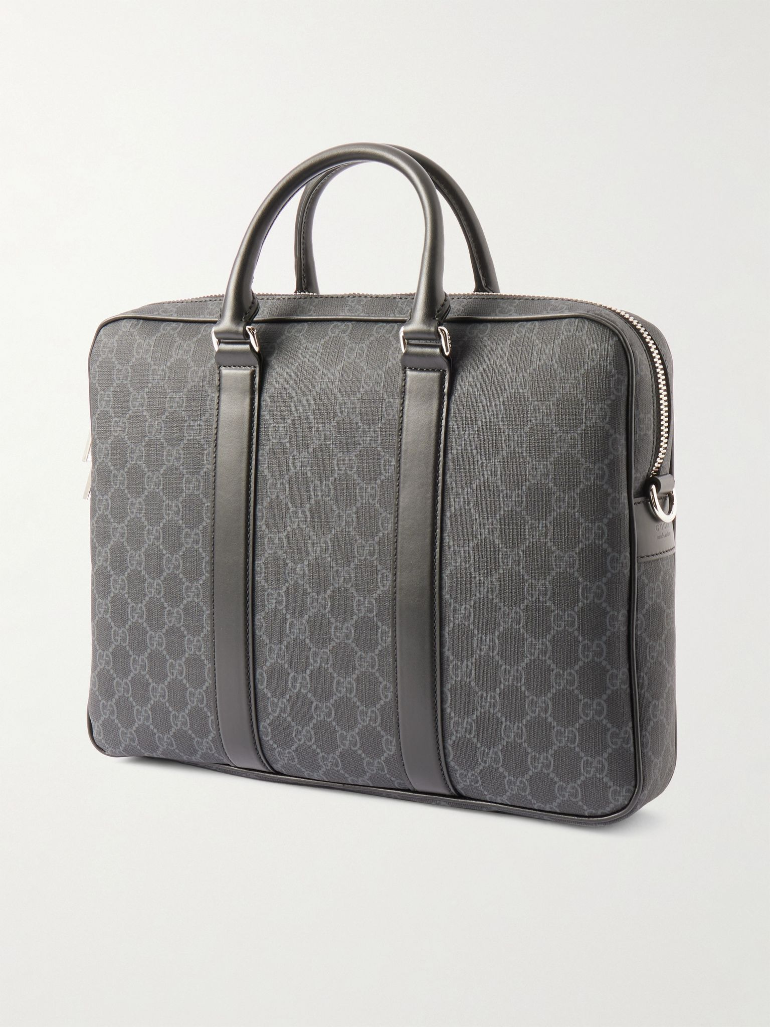 Leather-Trimmed Monogrammed Supreme Coated-Canvas Briefcase Navy - 3