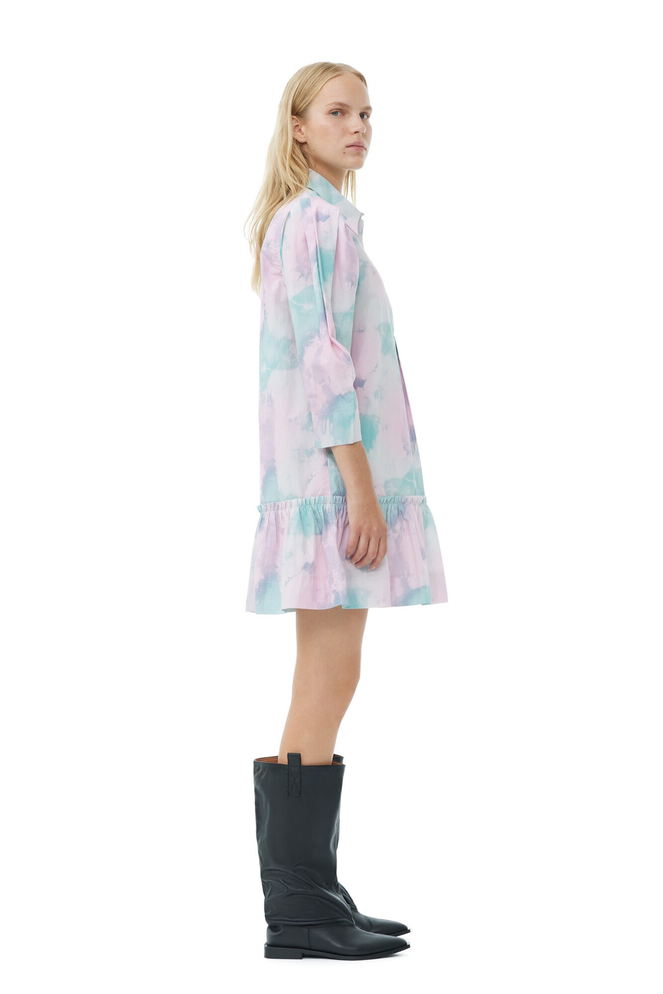 LILAC PRINTED COTTON MINI SHIRT DRESS - 4