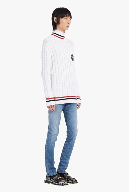 White cotton turtleneck with Balmain badge - 7