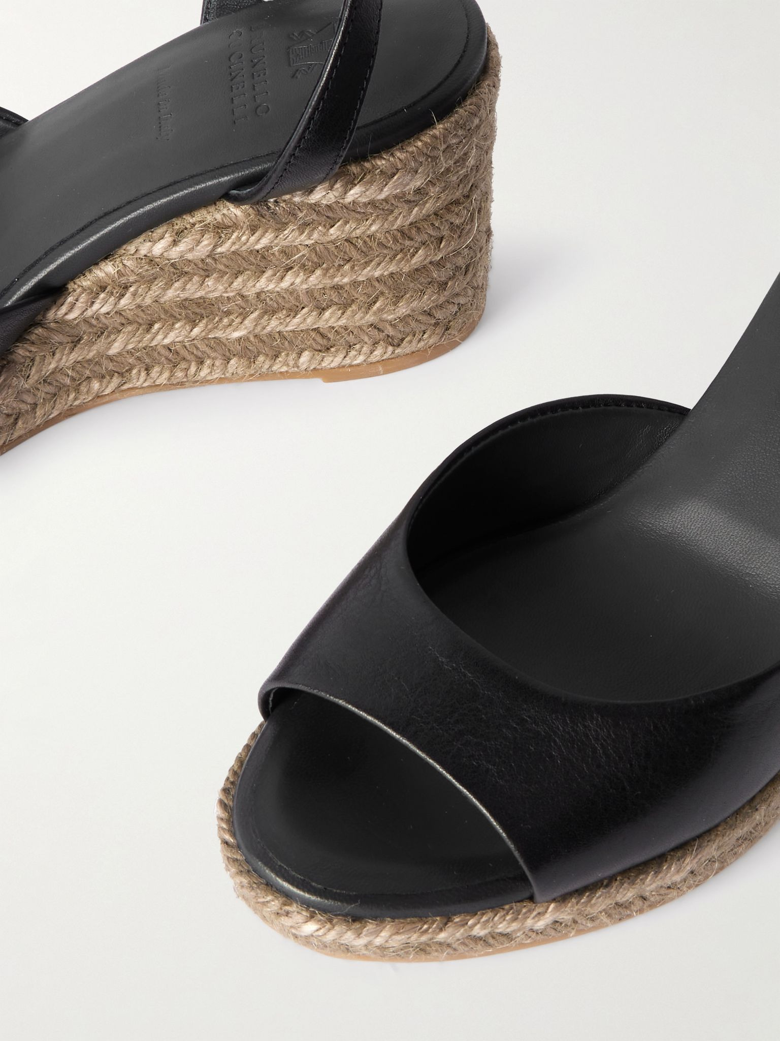 Bead-embellished leather wedge espadrilles Black - 4