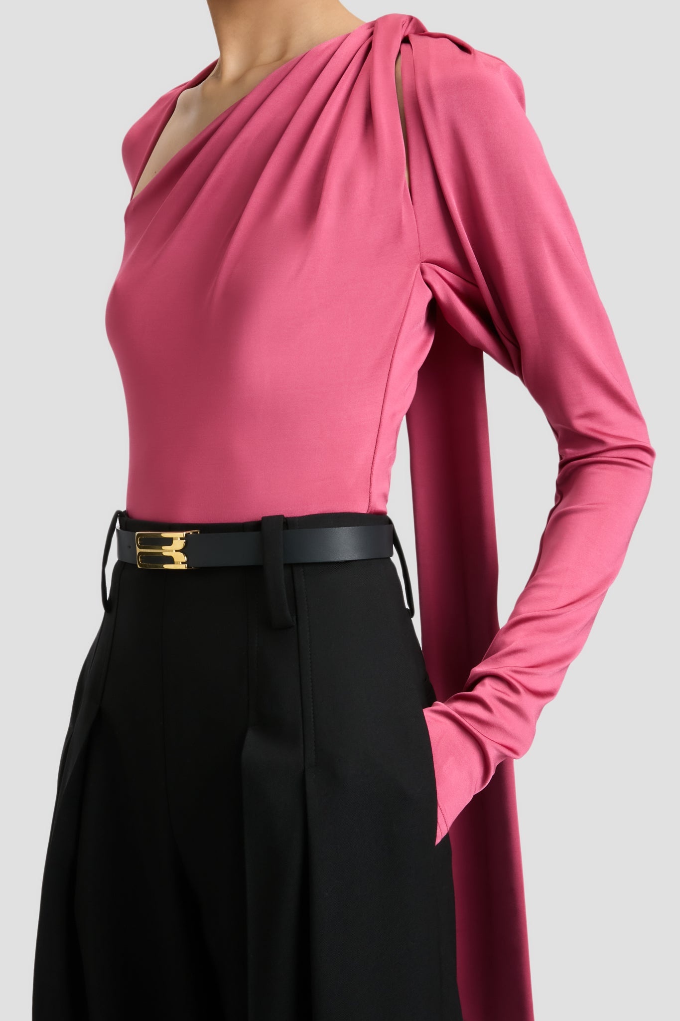 Slash Neck Jersey Top In Cerise - 4