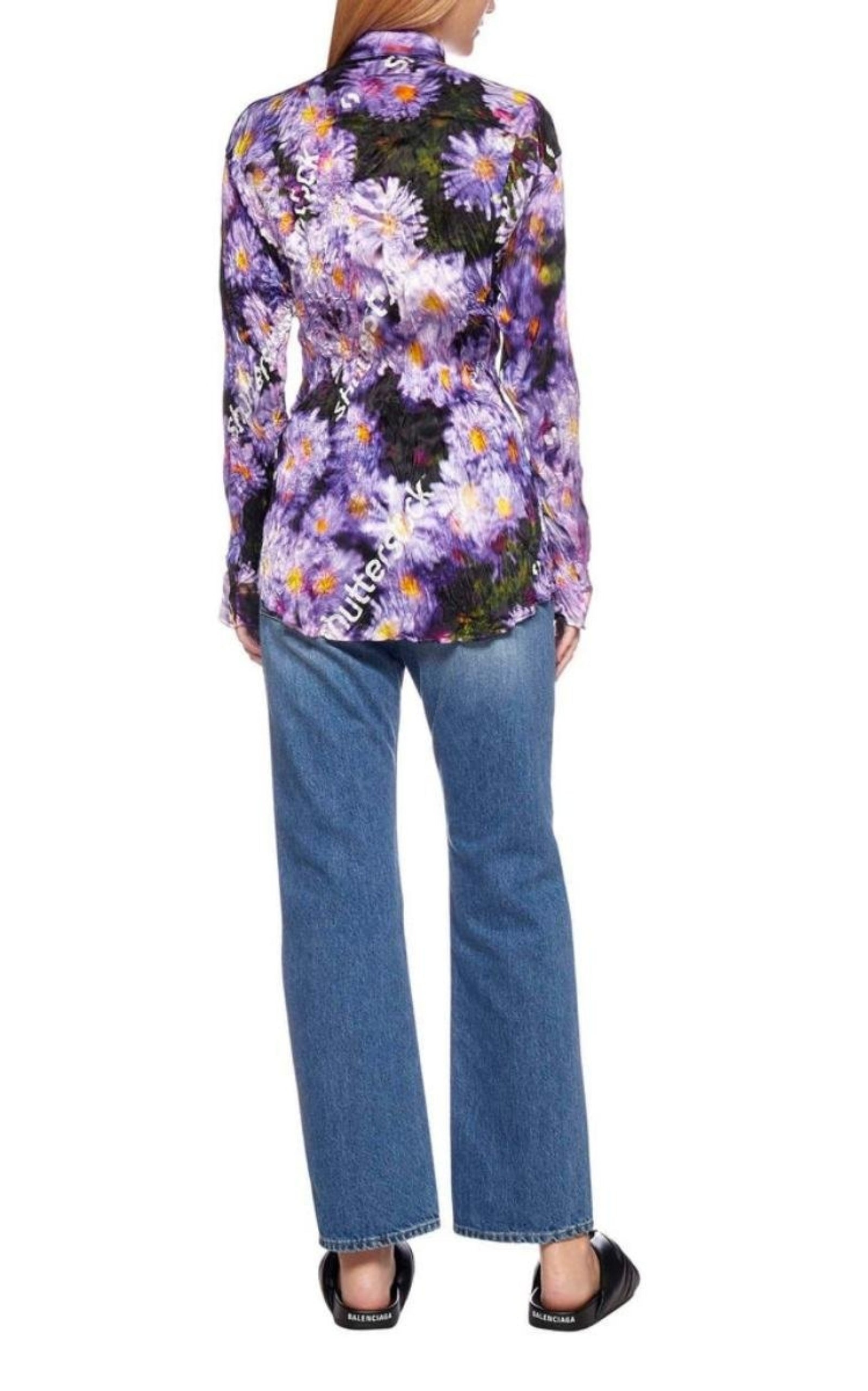 Floral Printed Crinkled Effect Silk Shirt - 4