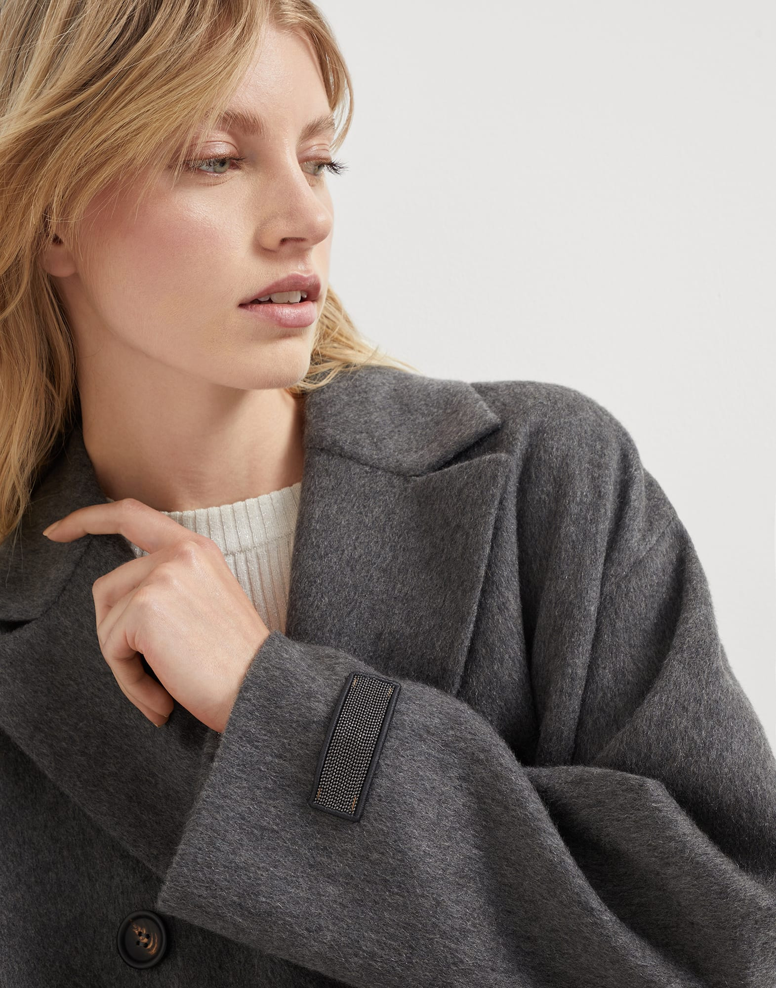 Cashmere double beaver cloth pea coat with precious patch - 3